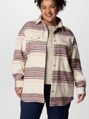 Columbia Women's Calico Basin Shirt Jacket Plus Size Chalk Vista Stripe NWT